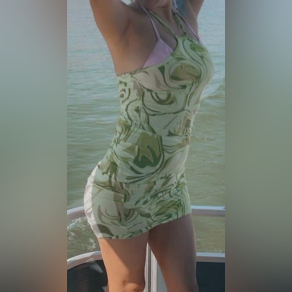 Bright green lime halter top fitted dress